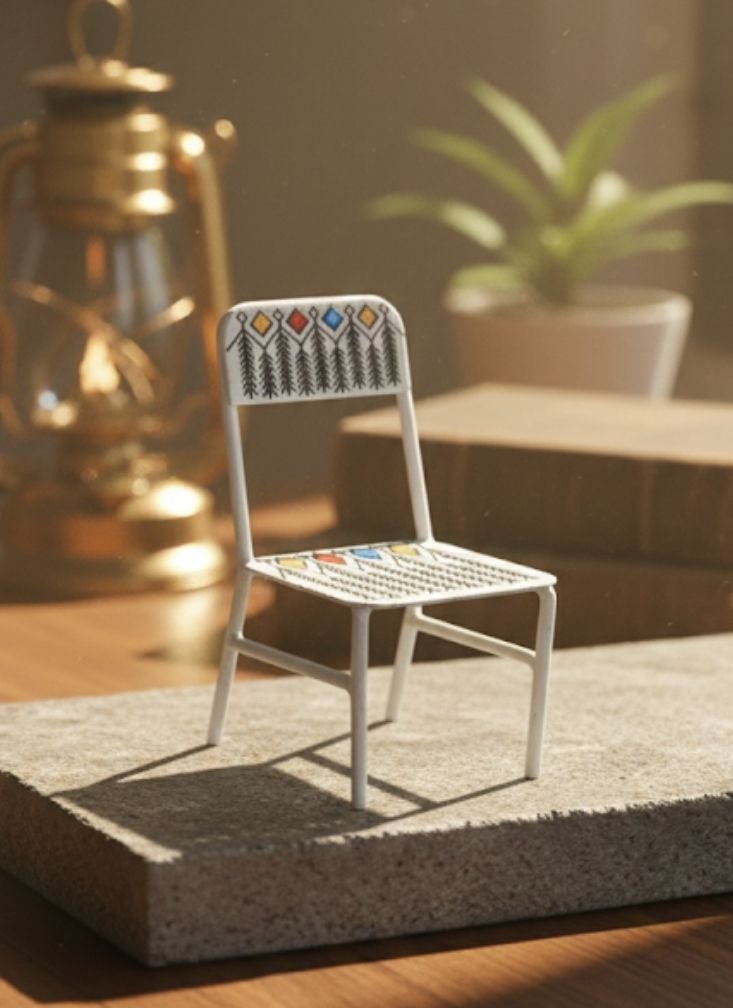 Premium Mini Decorative Metal Chair Set Pack of 2 with Traditional Pattern Dollhouse Furniture - Image 2